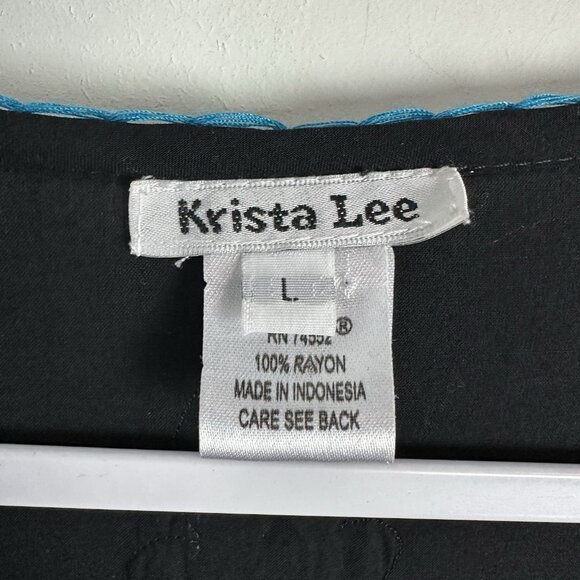 Krista‎ Lee Womens Top Large Black Embroidered Popover Tunic Boho Festival - Picture 3 of 10